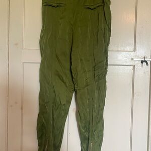 Anthropologie green silk and velvet pants